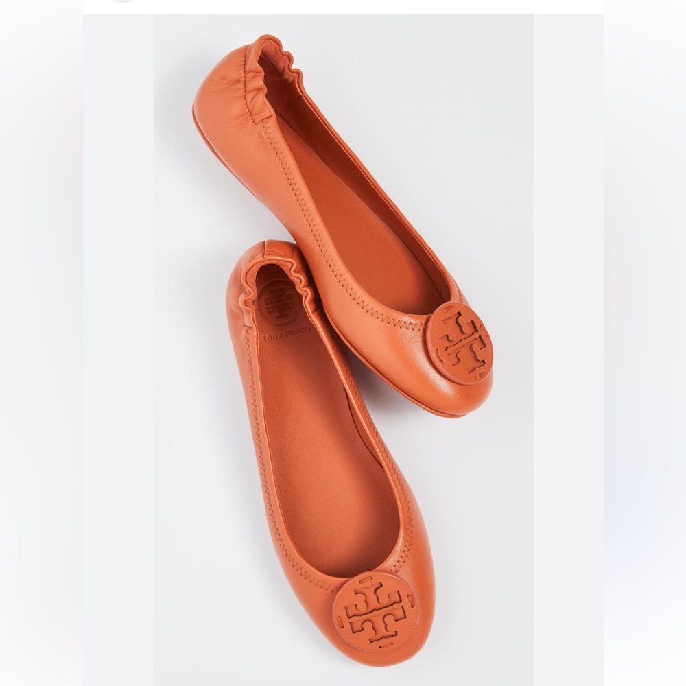 🔥TORY BURCH🔥 sz9.5 Orange Minnie travel flats price firm !
